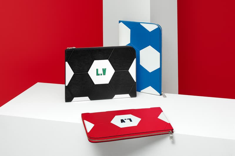 Louis Vuitton Fifa 2018 world cup collaboration luggage bag apollo keep all wallet leather goods epi soccer football branding flag luggage tag duffel laptop case black red white blue color customizable june 14 july 17 2018 limited edition exclusive drop release info