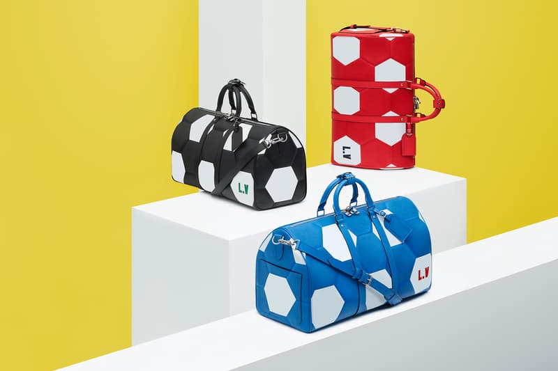 Louis Vuitton Fifa 2018 world cup collaboration luggage bag apollo keep all wallet leather goods epi soccer football branding flag luggage tag duffel laptop case black red white blue color customizable june 14 july 17 2018 limited edition exclusive drop release info