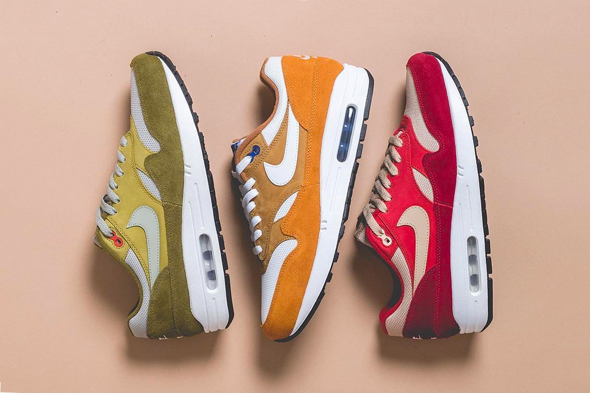 Nike Air Max 1 Curry Pack Rerelease release info sneakers footwear yellow red green suede