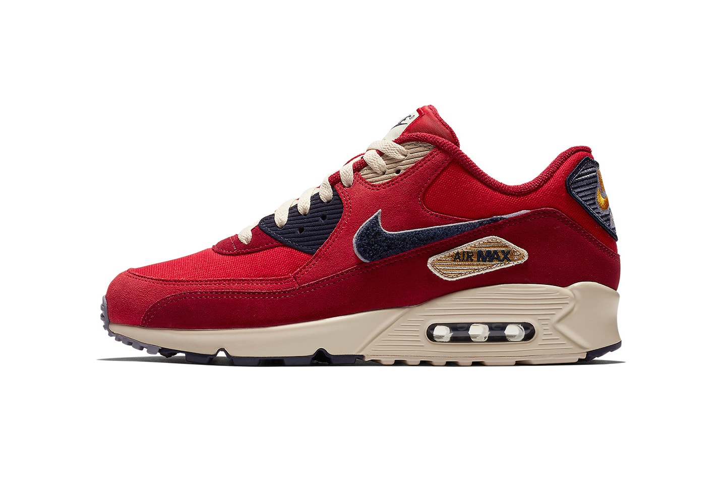 Nike Air Max 90 Chenille swoosh Red Navy colorway drop info release spring summer 2018
