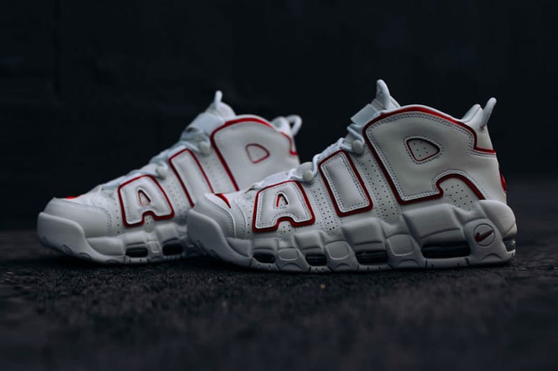 nike air more uptempo white black varsity red