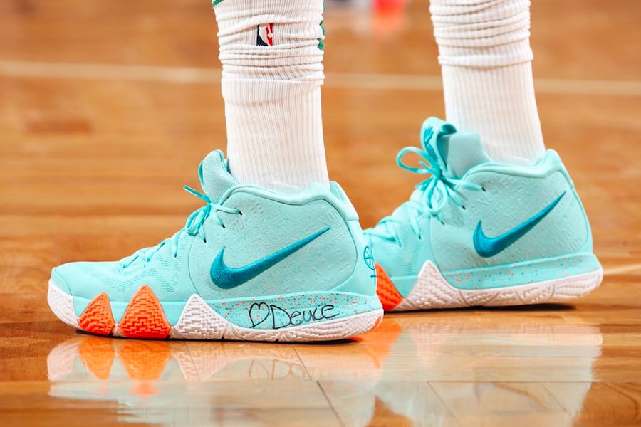 Jayson Tatum Nike Kyrie 4 aqua teal power is female We Are a New Generation sneakers footwear kyrie irving