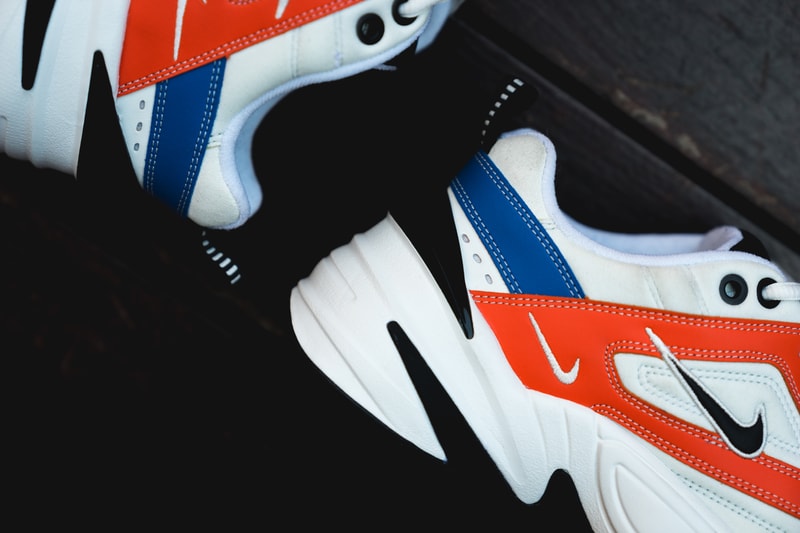 Nike M2K Tekno on foot John Elliott footwear 2018 white black red blue
