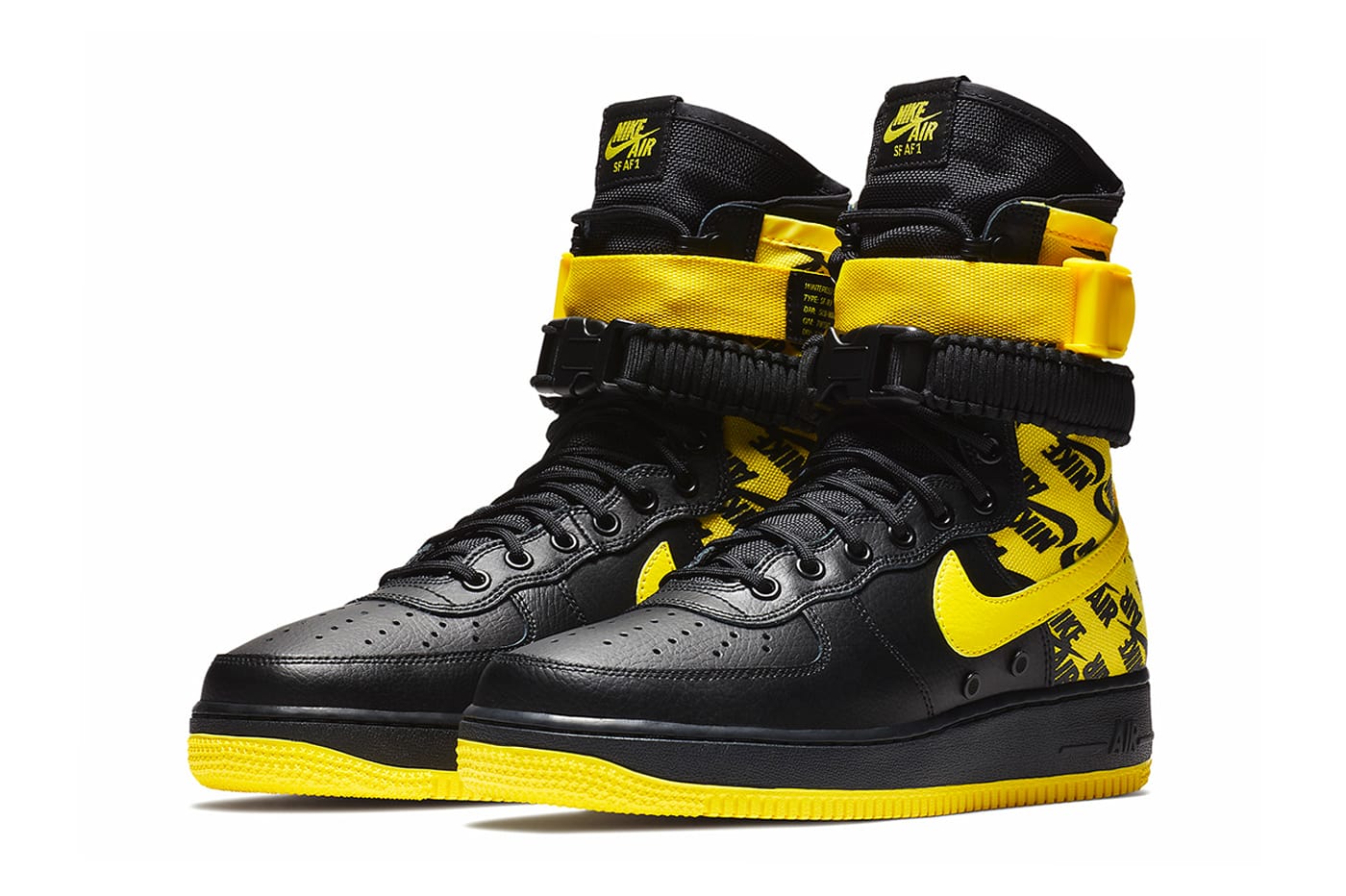 yellow and black high top nikes