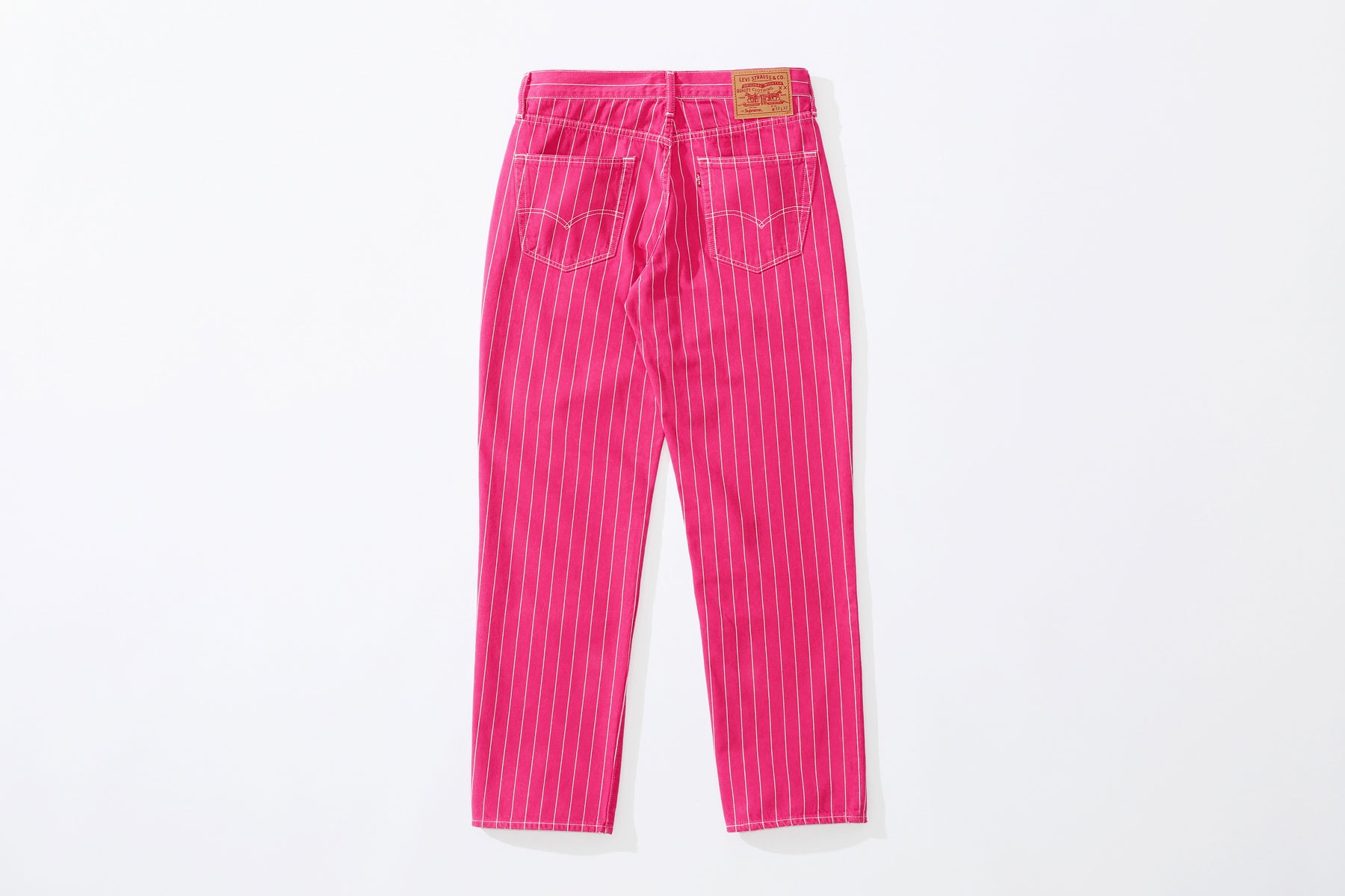 Supreme x Levi's stonewashed pinstripe 550 Jeans pink