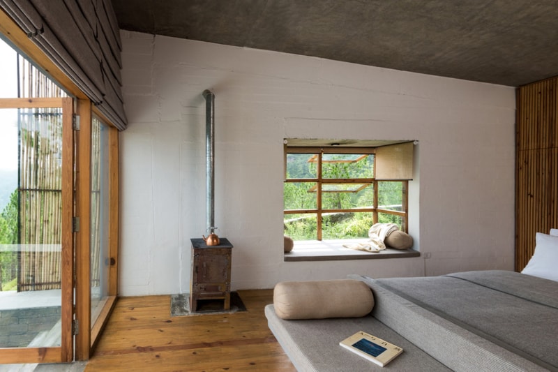 Kumaon Hotel India Brick Building Gardens Balconies Mountainous Landscape Trees Sleek Modern Interior Exterior Zowa Architects Design Studio