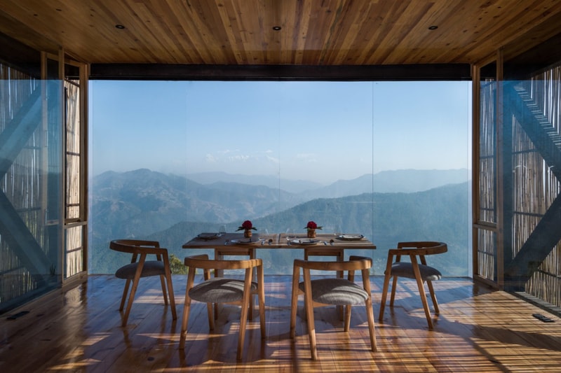 Kumaon Hotel India Brick Building Gardens Balconies Mountainous Landscape Trees Sleek Modern Interior Exterior Zowa Architects Design Studio
