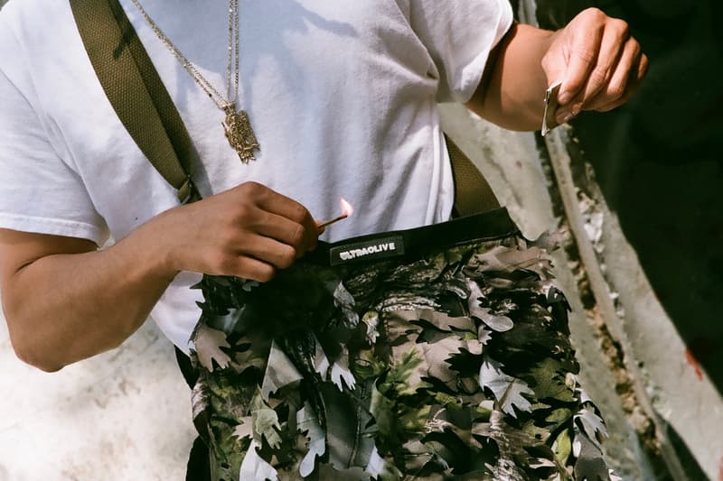 ULTRAOLIVE® Camo 3D Leaf Fabric ULTRA_Experiments track pants shoulder bag release info