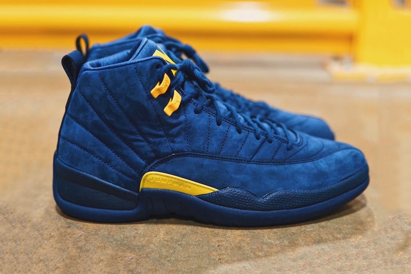 Air Jordan 12 Michigan First Look Blue Yellow Suede Navy Amarillo