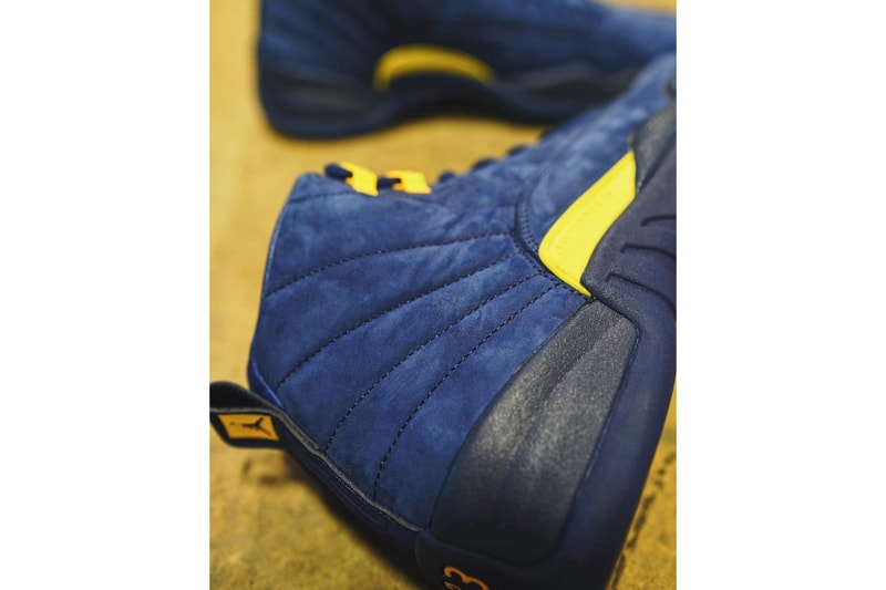 Air Jordan 12 Michigan First Look Blue Yellow Suede Navy Amarillo