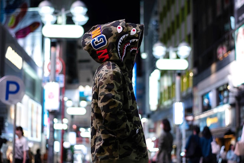 BAPE 1ST CAMO Double Shark Hoodies green yellow a bathing ape