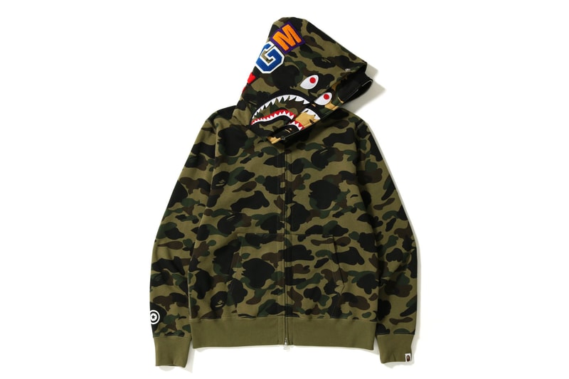 BAPE 1ST CAMO Double Shark Hoodies green yellow a bathing ape