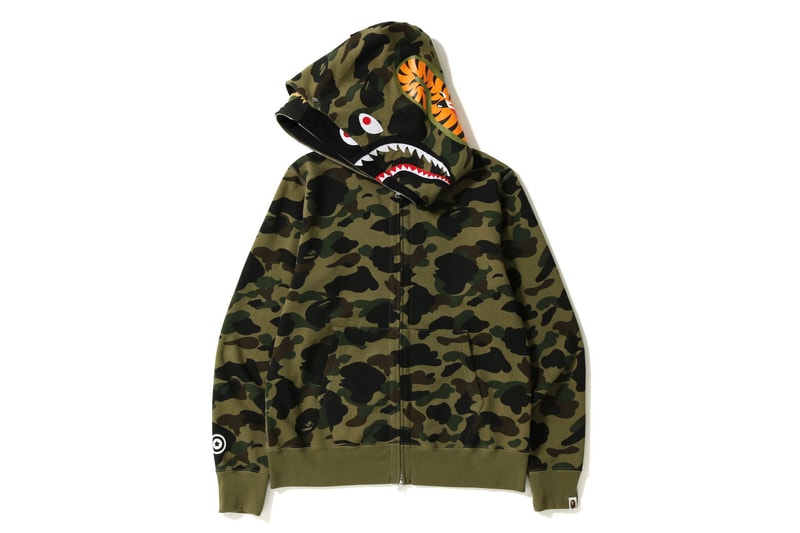 BAPE 1ST CAMO Double Shark Hoodies green yellow a bathing ape