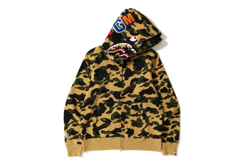 BAPE 1ST CAMO Double Shark Hoodies green yellow a bathing ape