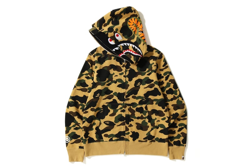 BAPE 1ST CAMO Double Shark Hoodies green yellow a bathing ape