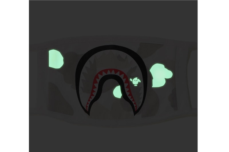 bape city camo shark mask black white glow in the dark