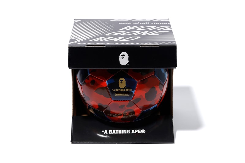 bape football soccer ball black blue red camo