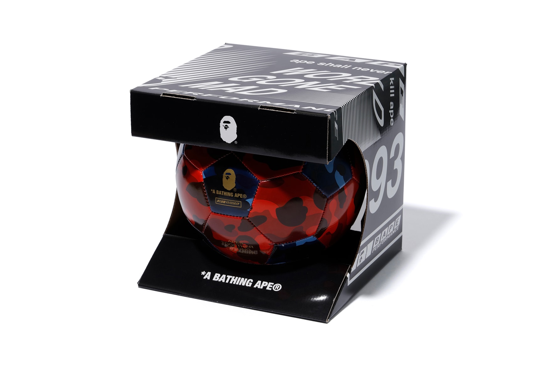 bape football soccer ball black blue red camo