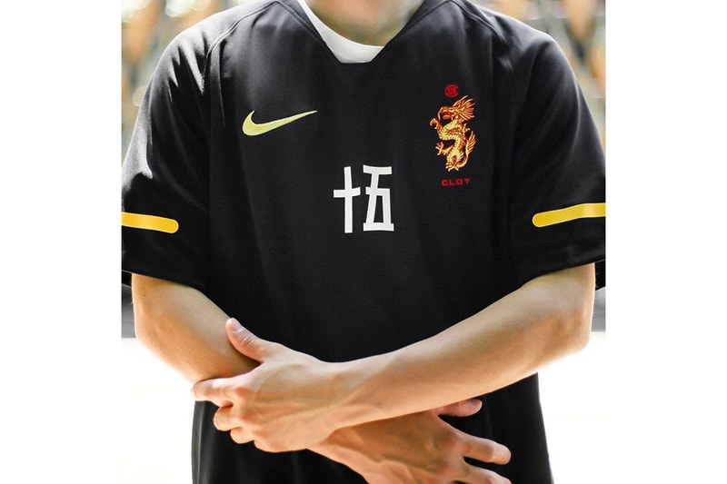 clot nike soccer football jersey shirt collaboration black yellow dragon logo chinese