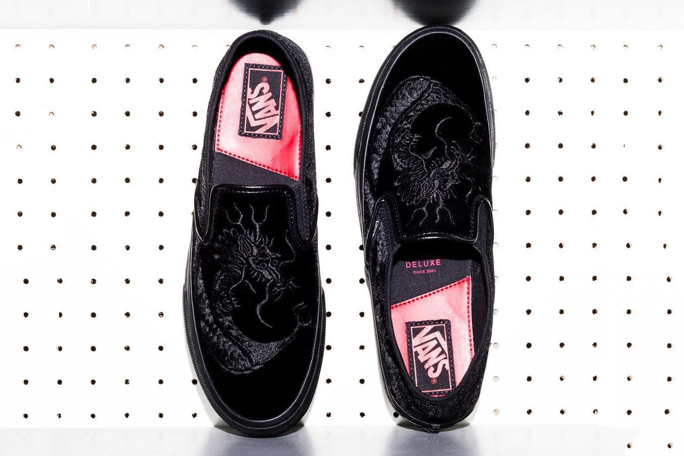 DELUXE Vans Classic Slip On velvet Dragon Preview black 2018 release date info drop sneakers shoes footwear collaboration hideki hue kimura