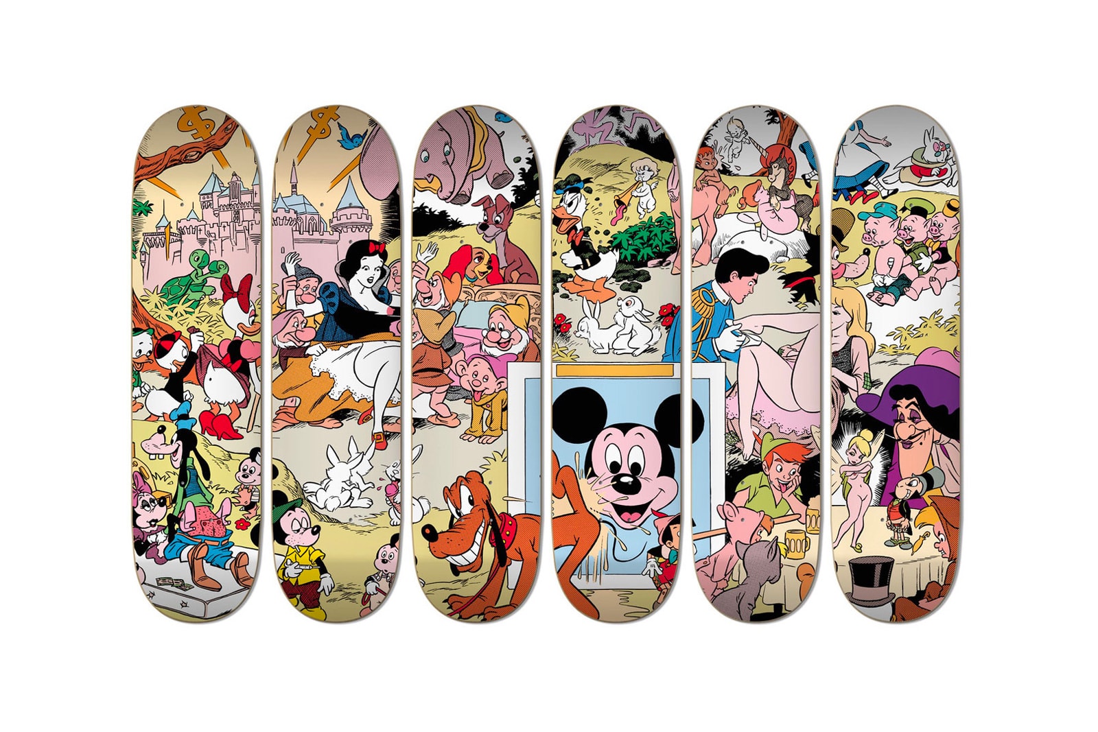 "Disneyland Memorial Orgy" Wally Wood Skateboard series surfboards illustration mad magazine