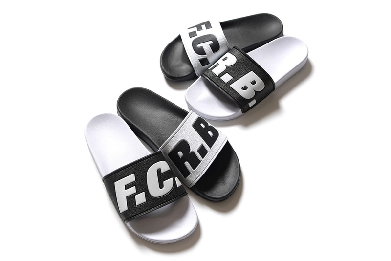 F.C.R.B. Shower Slides high contrast black white release info slippers footwear