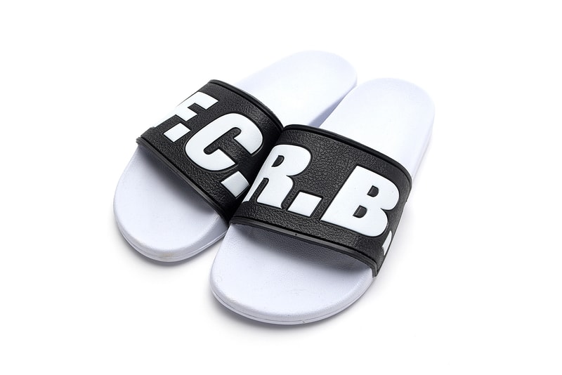 F.C.R.B. Shower Slides high contrast black white release info slippers footwear