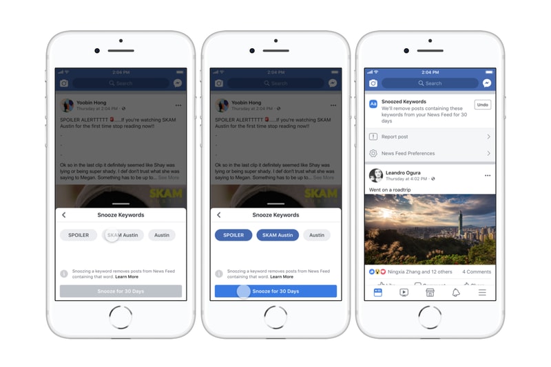 Facebook Keyword Snooze Feature test