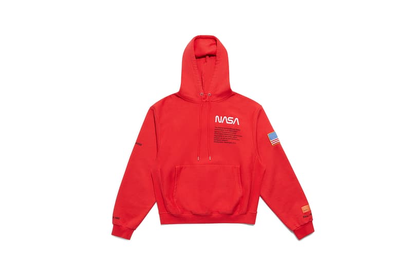 heron preston public figure fall winter 2018 collaboration pullover nasa red hoodie logo flag