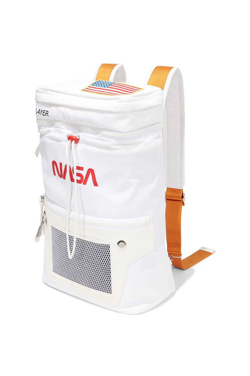 heron preston public figure fall winter 2018 collaboration nasa white backpack orange straps