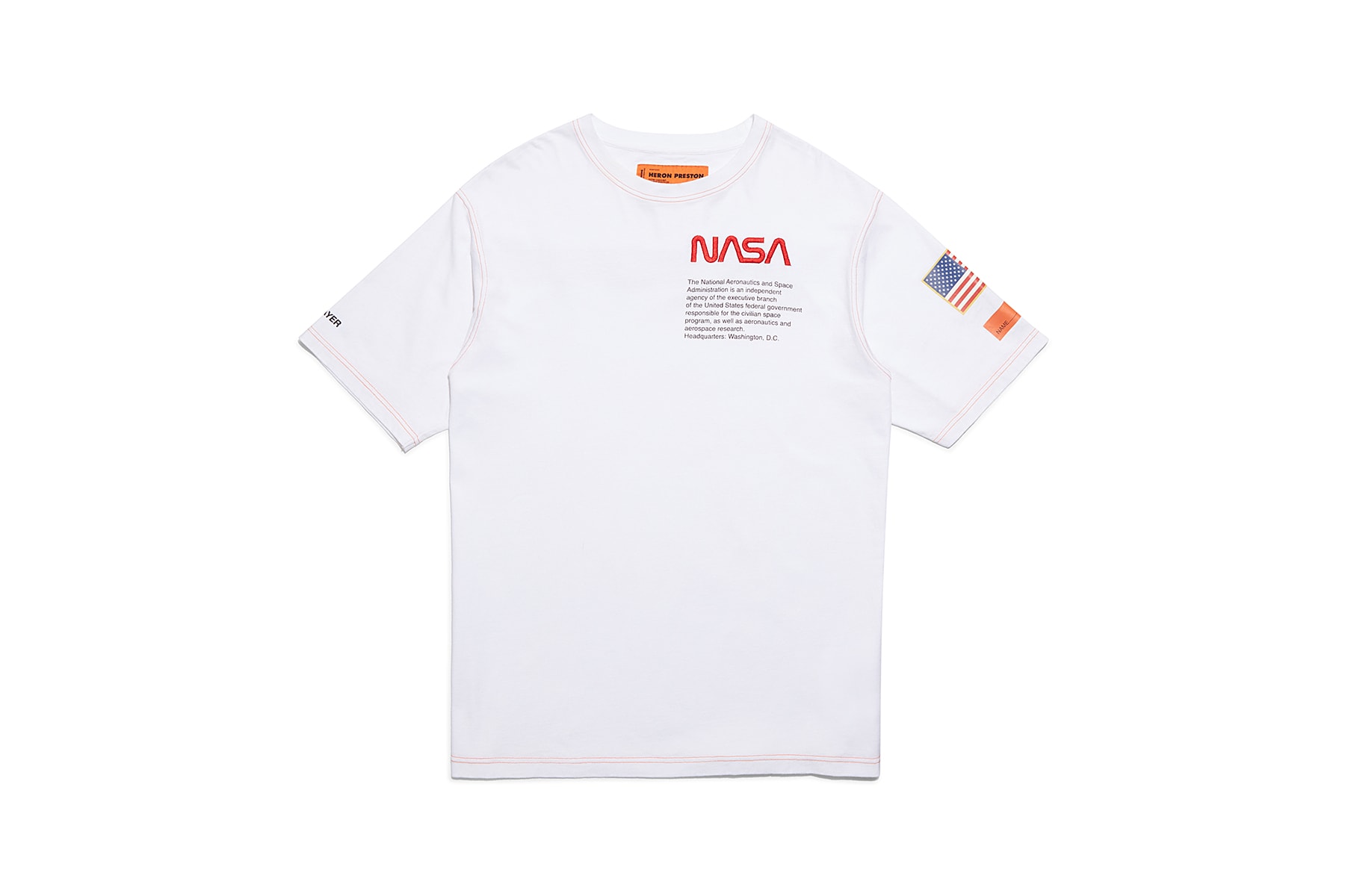 heron preston public figure fall winter 2018 collaboration nasa white tee shirt american flag logo