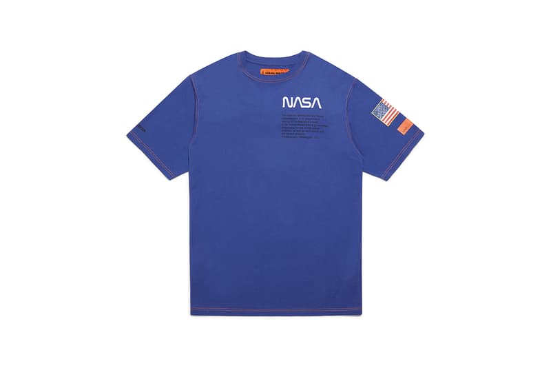 heron preston public figure fall winter 2018 collaboration nasa blue tee short sleeve shirt american flag logo