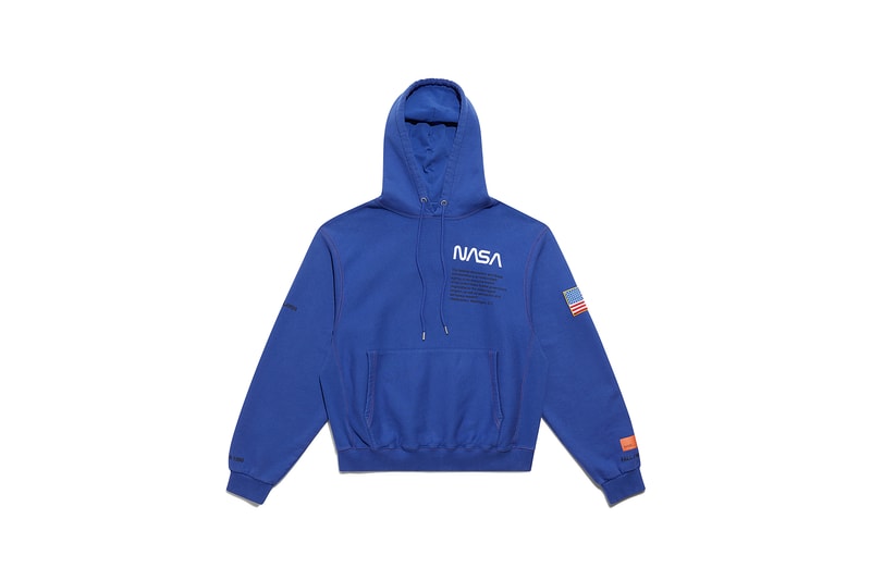 heron preston public figure fall winter 2018 collaboration nasa blue hoodie pullover american flag