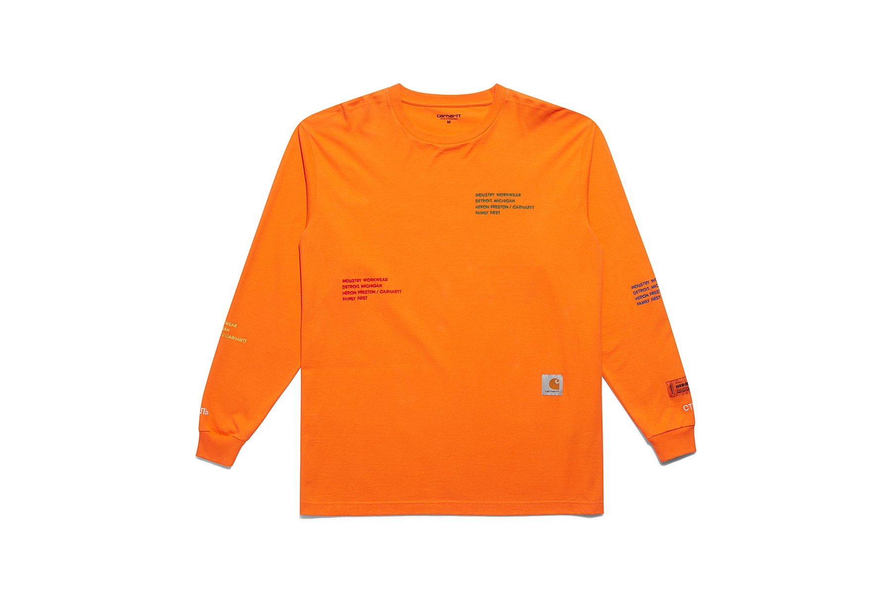 heron preston public figure fall winter 2018 collaboration carhartt wip orange sweater logo