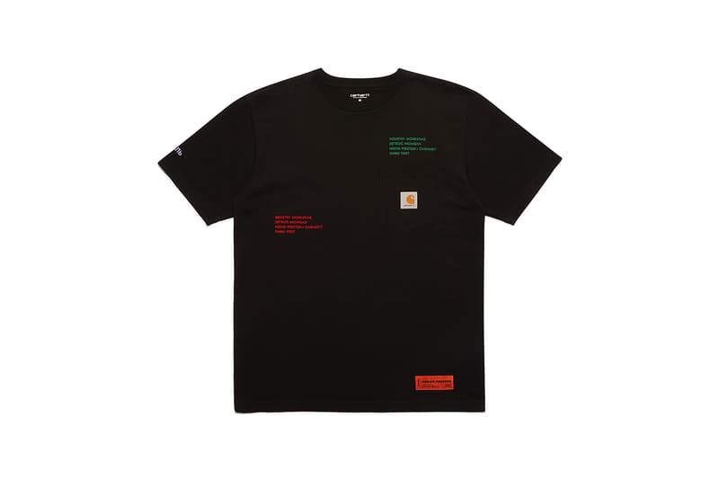 heron preston public figure fall winter 2018 collaboration carhartt wip black tee shirt logo pocket short sleeve