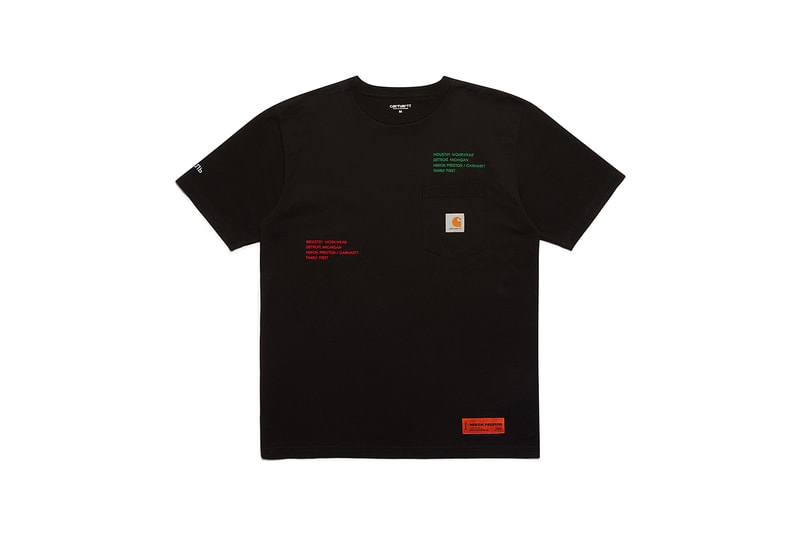 heron preston public figure fall winter 2018 collaboration carhartt wip black tee shirt logo pocket short sleeve