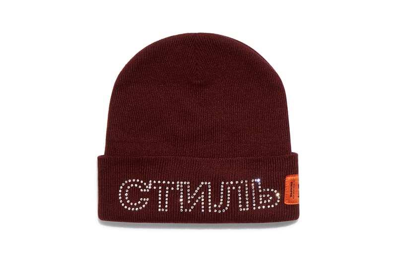 heron preston public figure fall winter 2018 collaboration carhartt wip brown knit beanie cyrillic russian text