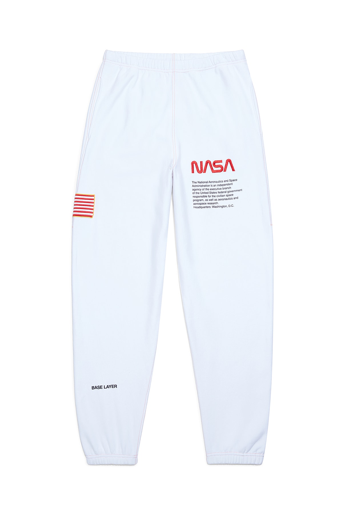 heron preston public figure fall winter 2018 collaboration nasa white logo branding flag american sweatpants