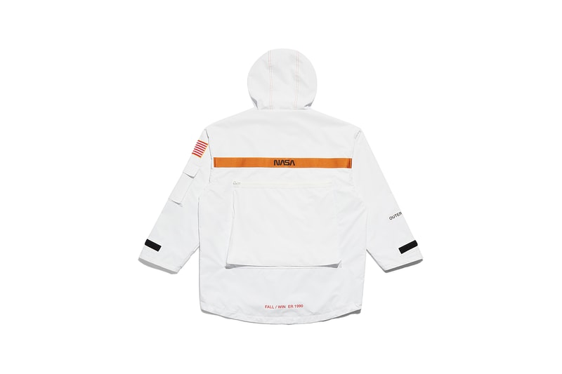 heron preston public figure fall winter 2018 collaboration parka anorak nasa white orange branding logo