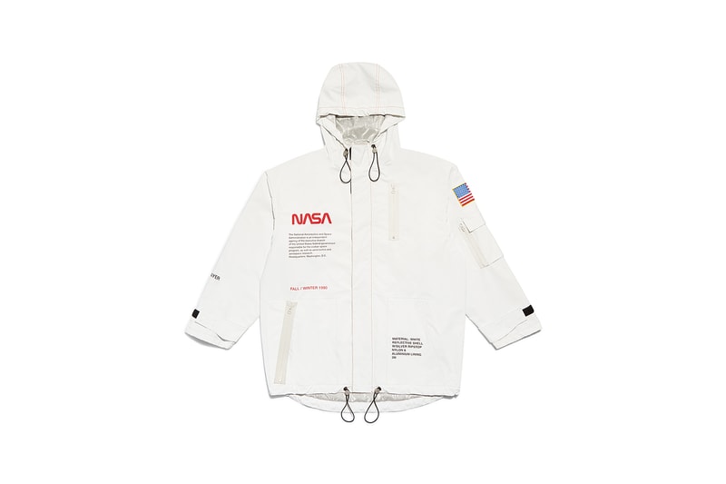 heron preston public figure fall winter 2018 collaboration parka anorak nasa white orange branding logo