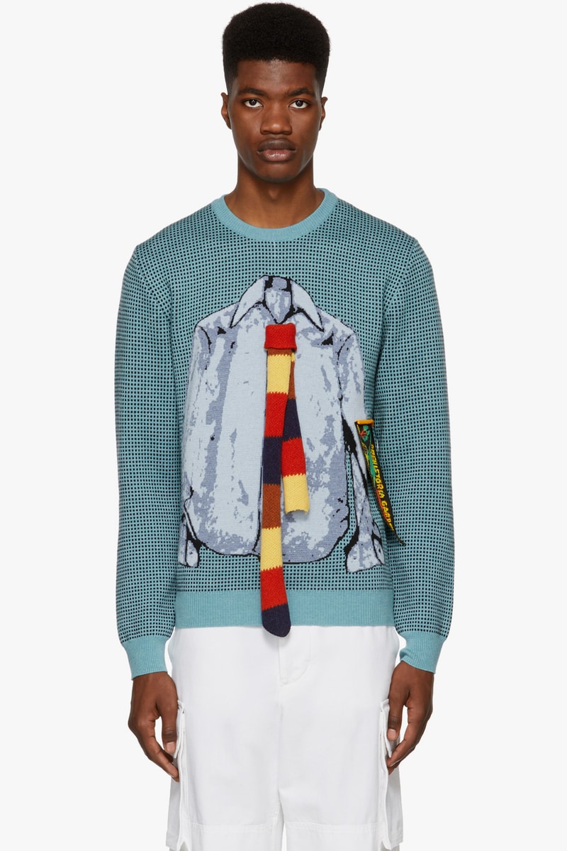 jw anderson blue black trompe loeil shirt crewneck sweatshirt fashion style menswear