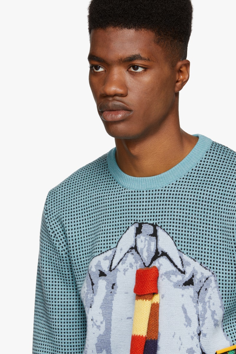 jw anderson blue black trompe loeil shirt crewneck sweatshirt fashion style menswear