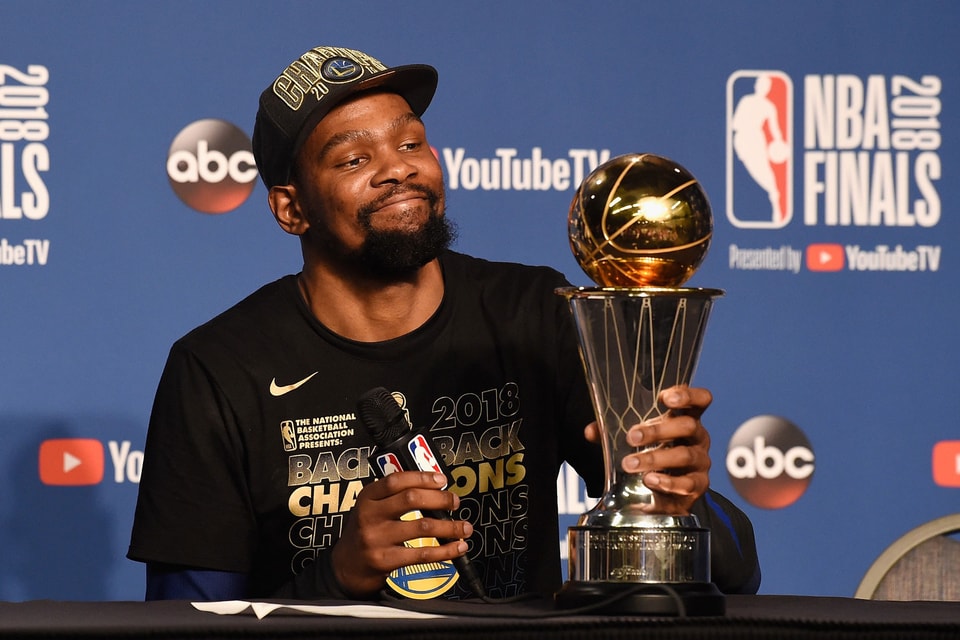 Kevin Durant Golden State Warriors Nike 2018 NBA Finals Champions MVP  T-Shirt - White
