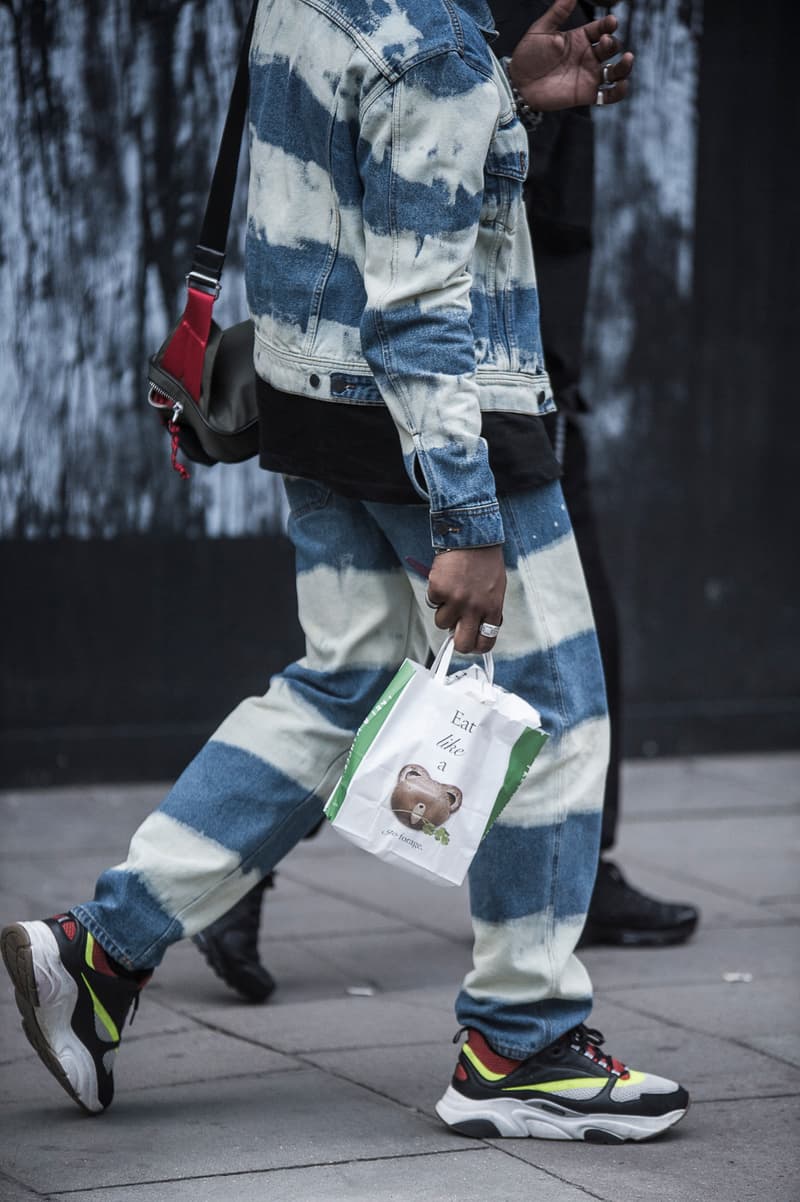 London Fashion Week Men's Spring/Summer 2019 SS19 Street Style Snaps Balenciaga Burberry Liam Hodges A-COLD-WALL* J.W. Anderson Raf SImons Dior Homme B22 Triple S Nike Air Monarch