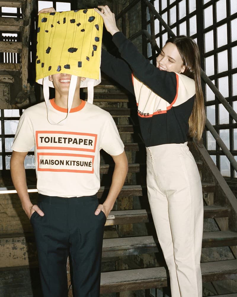 Maison Kitsune Toiletpaper magazine Collaboration june 2018 artwork Pierpaolo Ferrari Maurizio Cattelan new york launch drop debut collection unisex