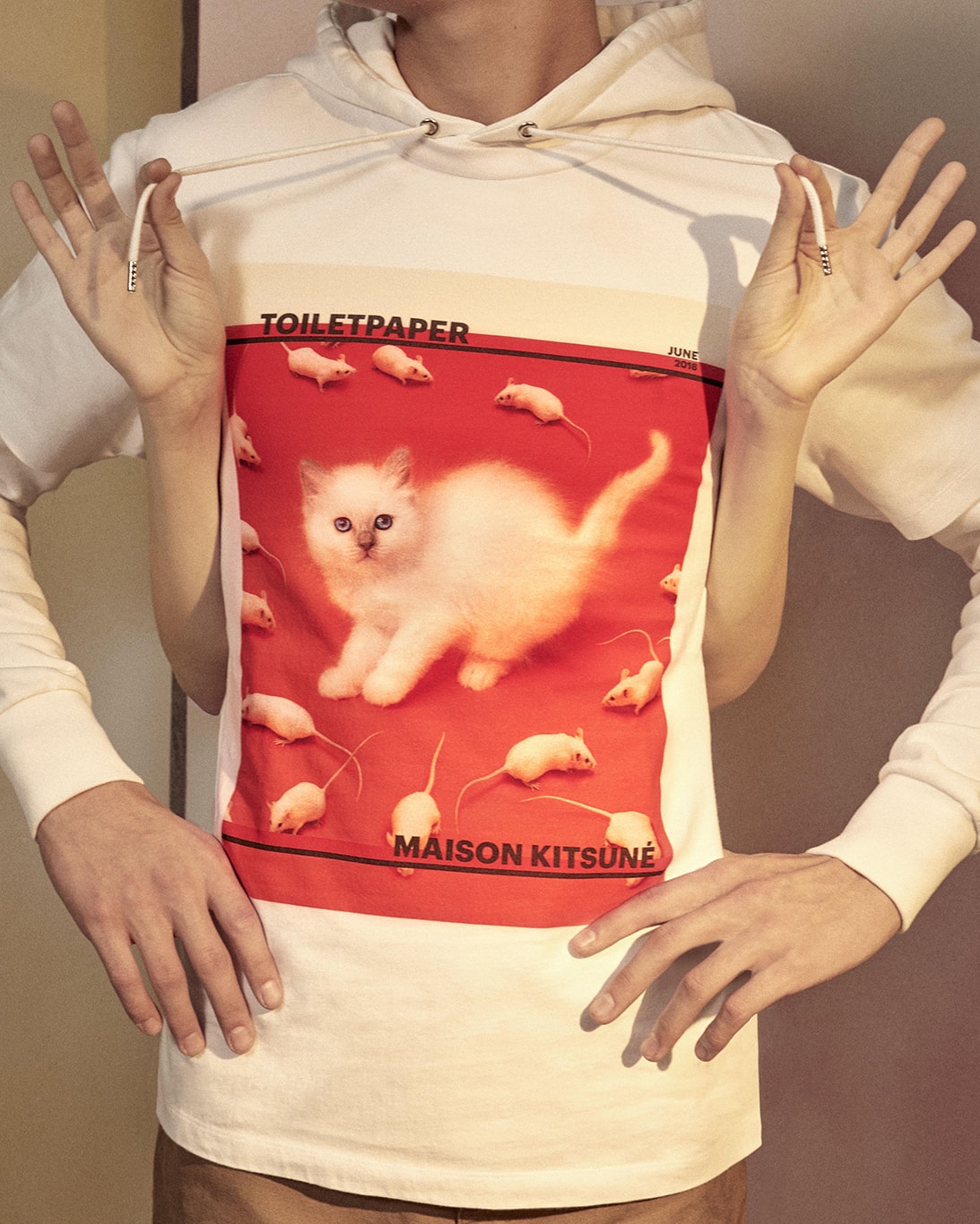 Maison Kitsune Toiletpaper magazine Collaboration june 2018 artwork Pierpaolo Ferrari Maurizio Cattelan new york launch drop debut collection unisex