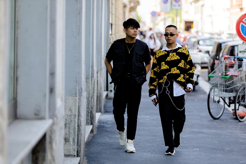 milan fashion week street style spring summer 2019 raf simons adidas ozweego white sneaker supreme fear of a black planet public enemy balenciaga speed trainers