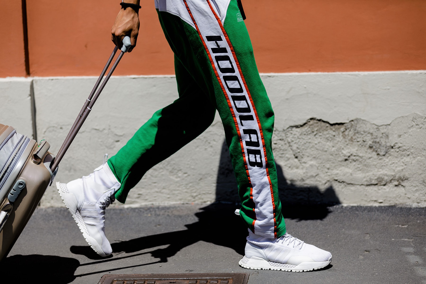 milan fashion week street style spring summer 2019 hoodlab sweatpants adidas sneaker boot