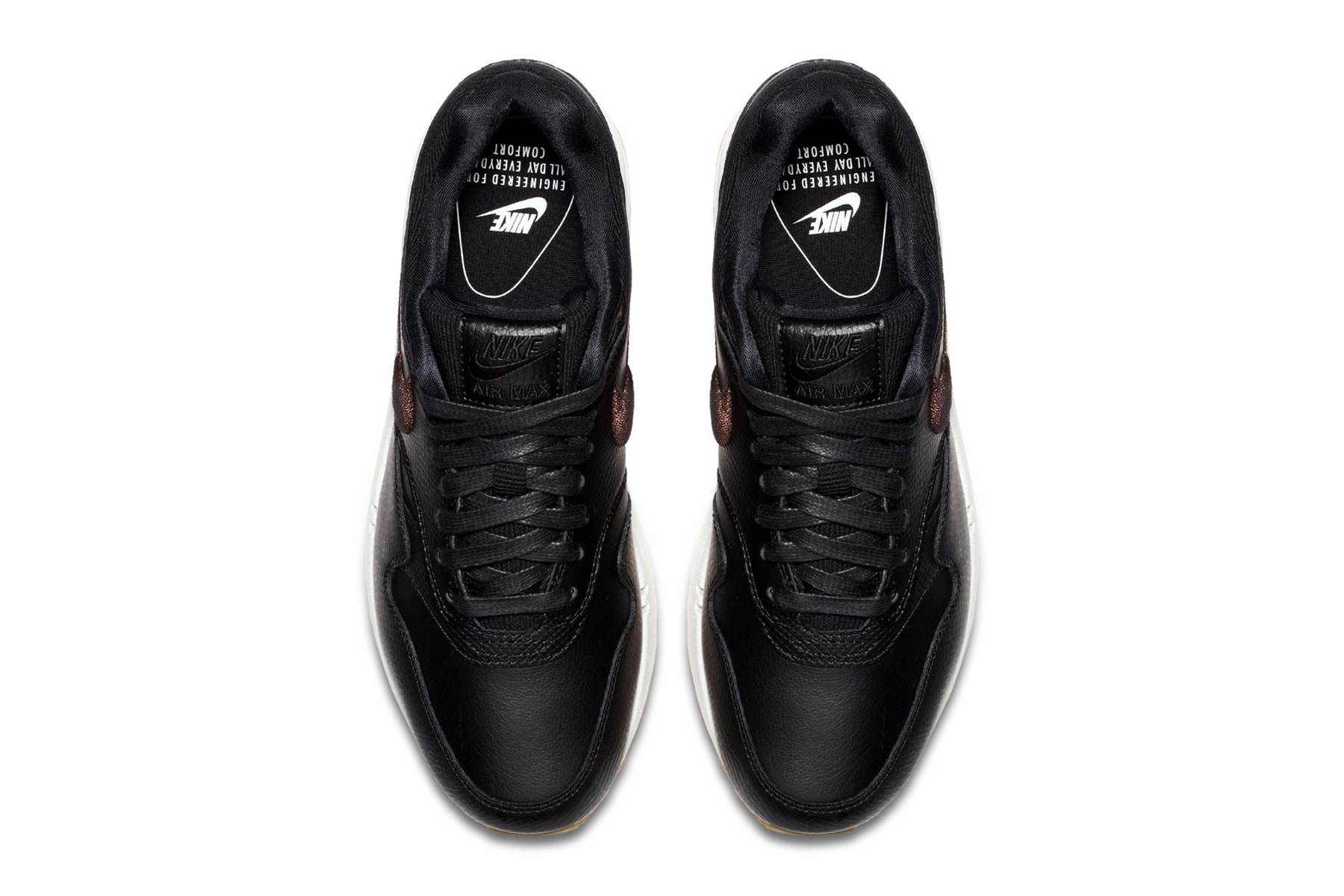Nike Air Max 1 Premium Black Leather Bronze embroidery release date price sneaker