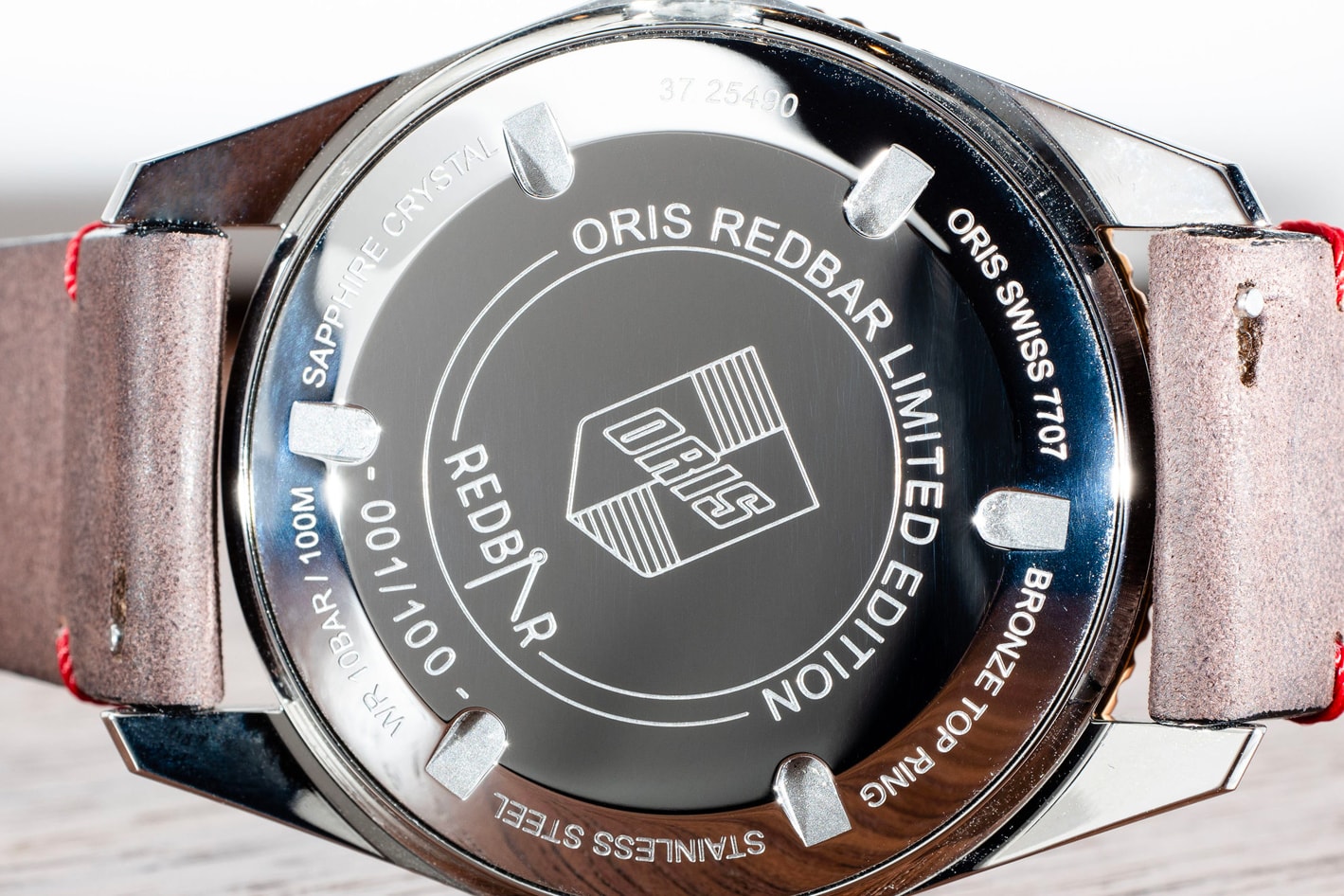 Oris RedBar Special Edition Divers Sixty-Five watch accessories members only exclusive limited 100 pieces bronze bezel red dial brown leather strap
